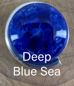 Open Square Curl in Sea Foam, Mango Tango, Deep Blue Sea and Earth