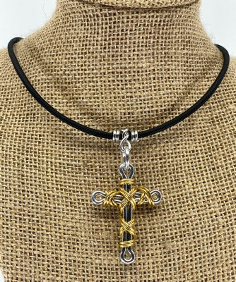 Mixed Metal Cross Twist Necklace